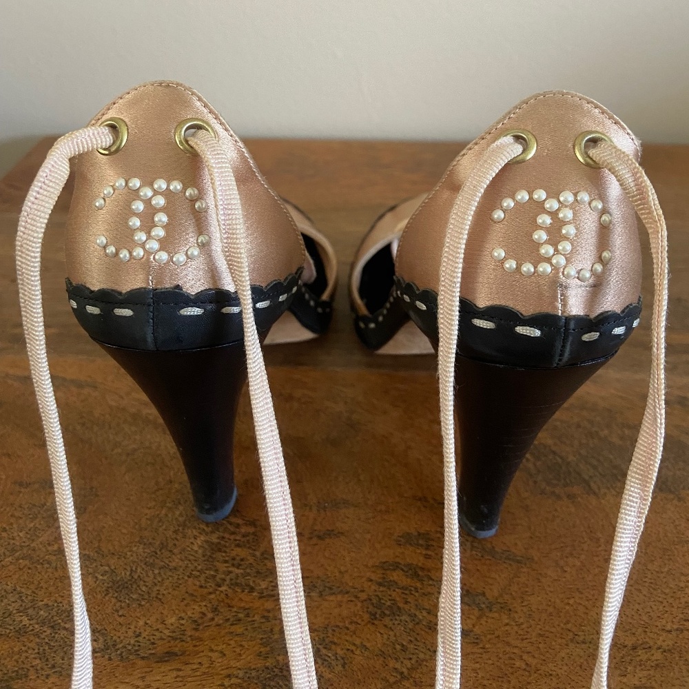 Chanel Satin Wrap Around Pumps - size 36  Rare Find!